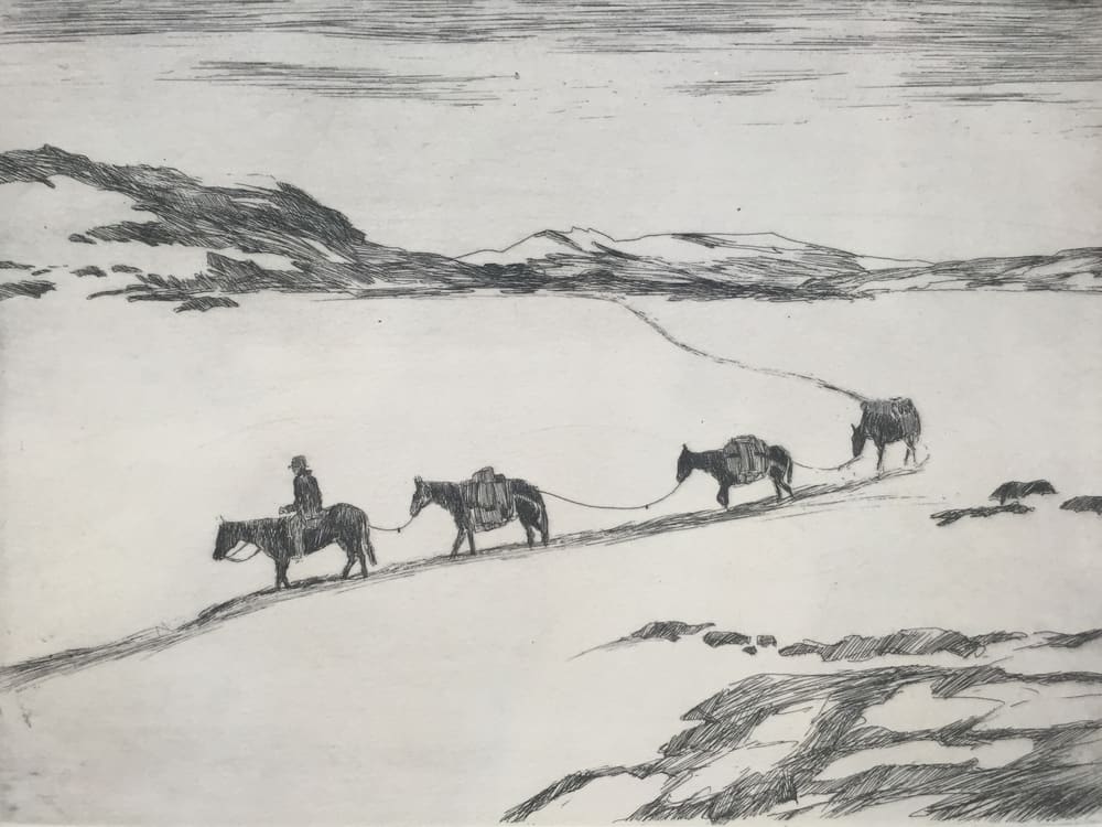 Horses on Trail by Unidentifiable Signature 