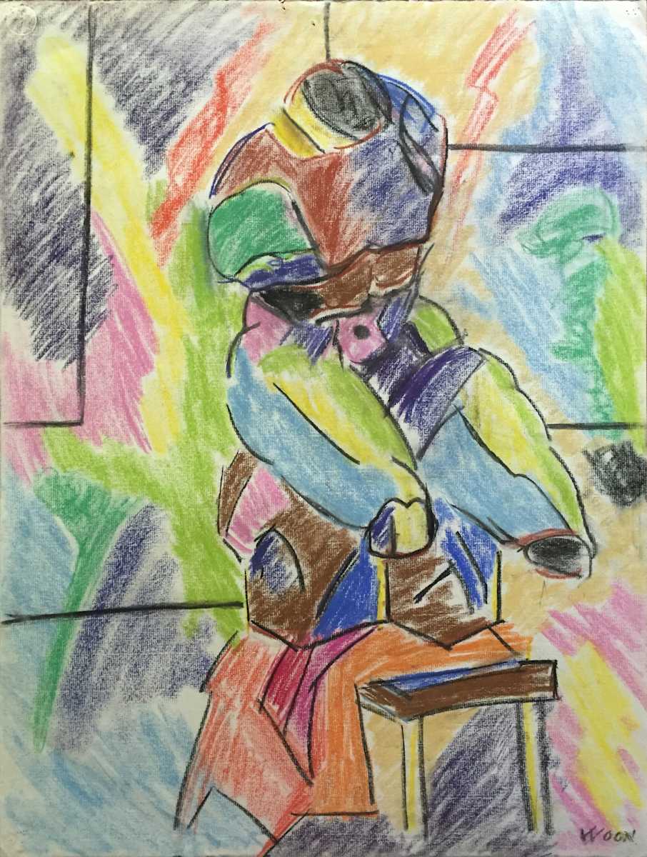 Pastel Male Nude Statue by Henry Woon, Image 1.