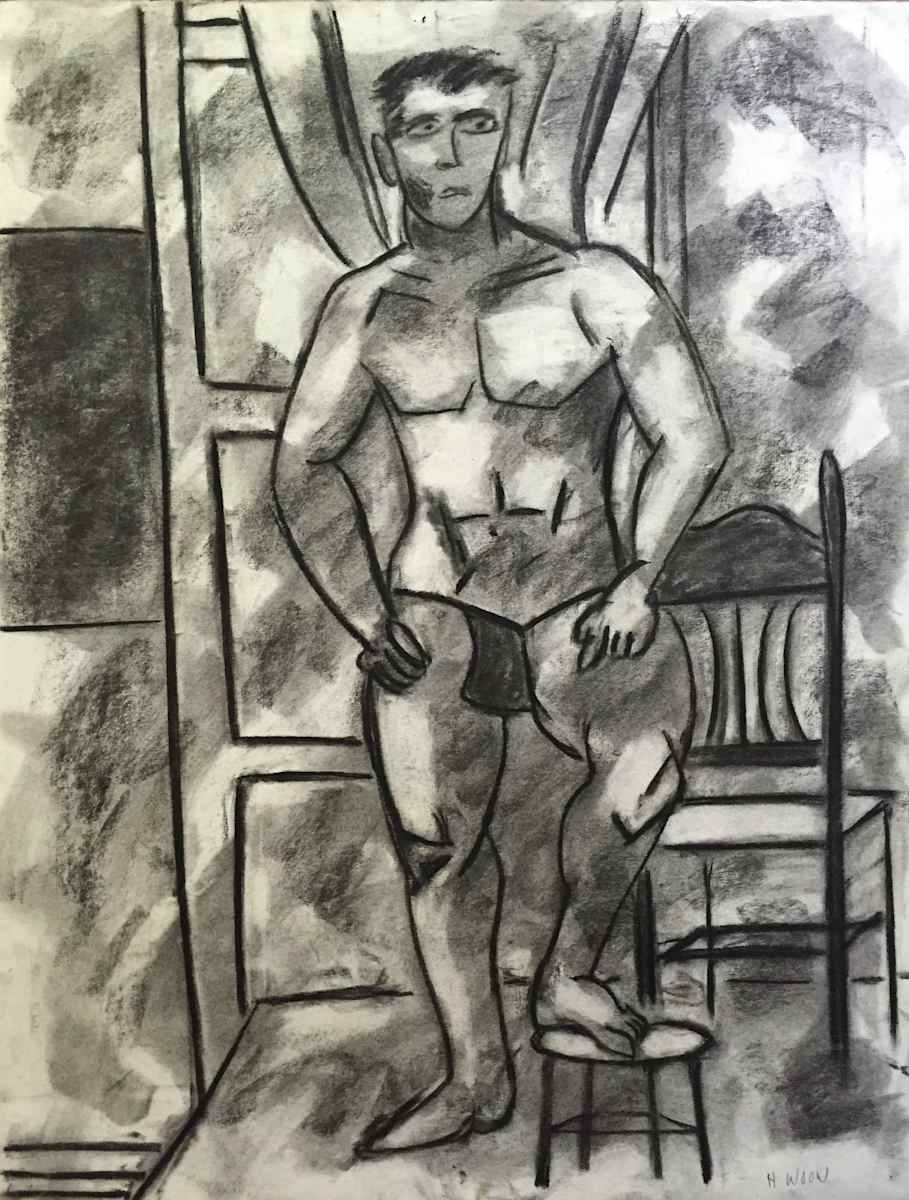 Charcoal Standing Man by Henry Woon, Image 1.