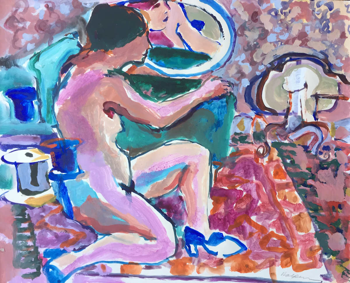 1970's Gouache & Encaustic Figurative by Irene Halpern, Image 2.