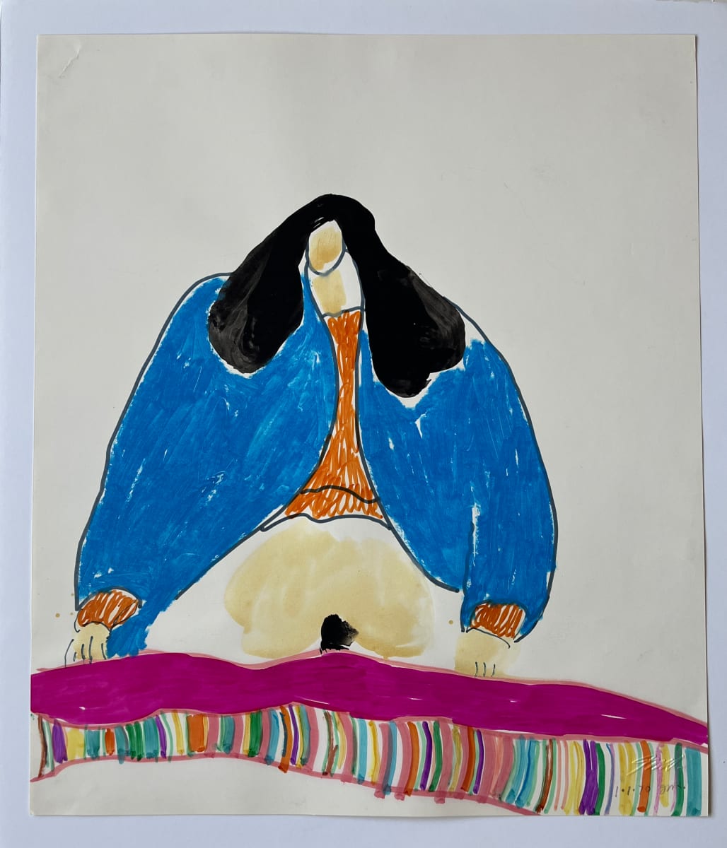 "Women with Colored Blanket" Marker and Gouache Paint 1970 Jack Hooper by Jack Hooper 