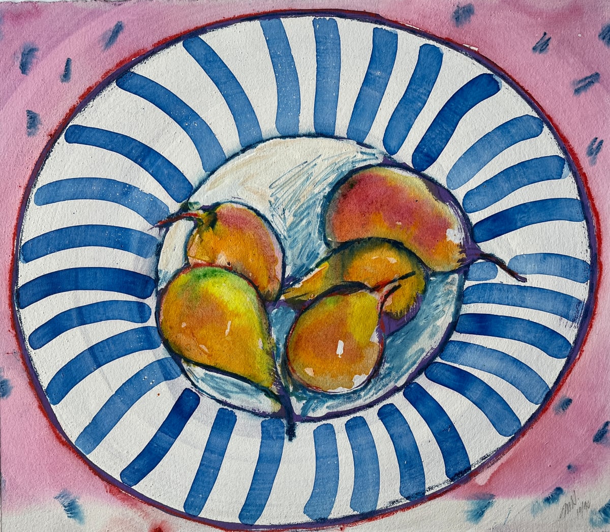 "Pears in Striped Bowl" Painting & Pastel Still Life Jack Hooper by Jack Hooper 