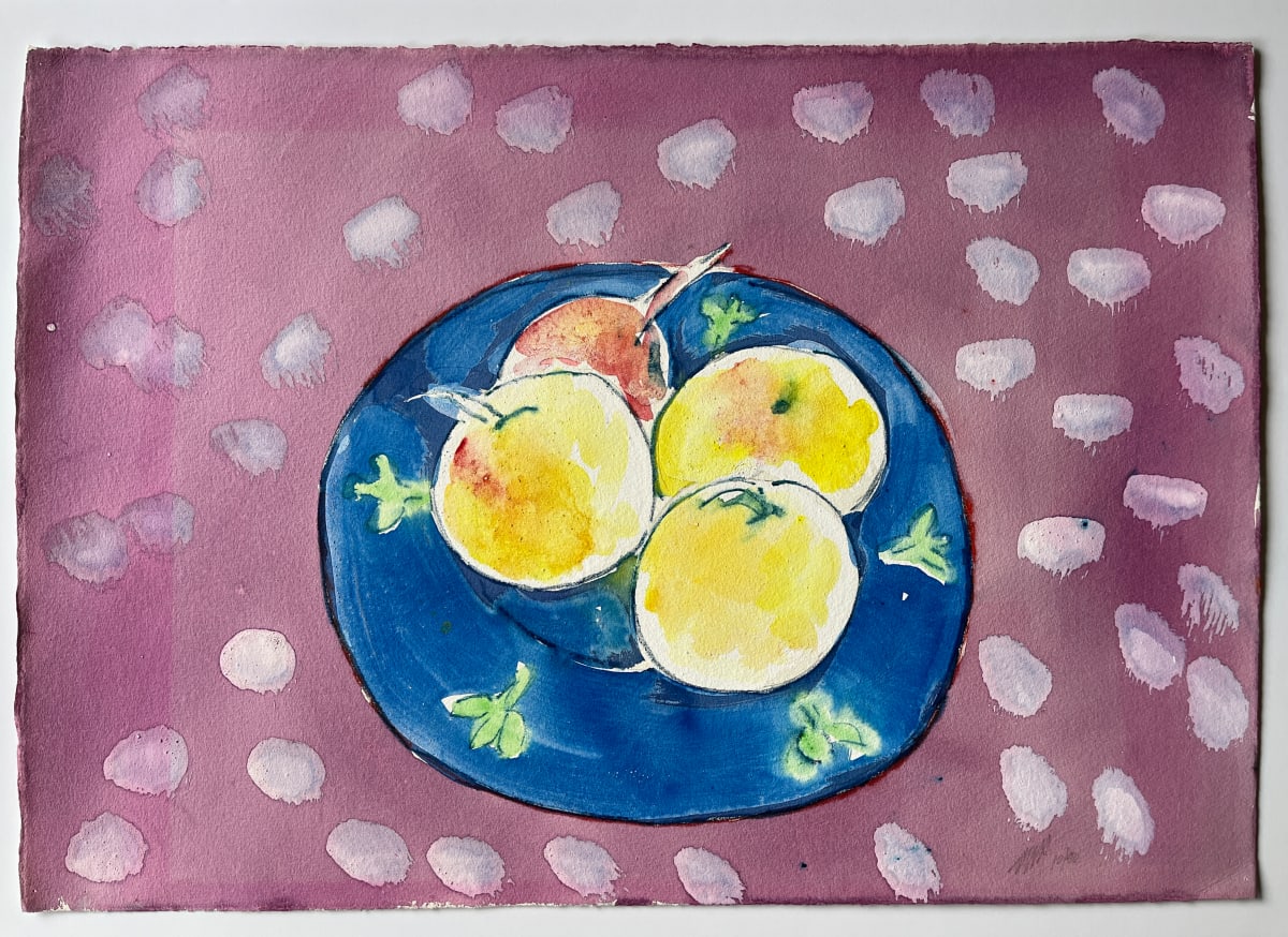 "Apples in Blue Bowl" 1990 Jack Hooper Pastel with Gouache Painting by Jack Hooper 