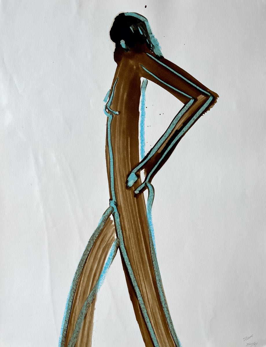 "Nude with Turquoise 5" 1984 Figure Gouache and Pastel American Modernist Jack Hooper by Jack Hooper 