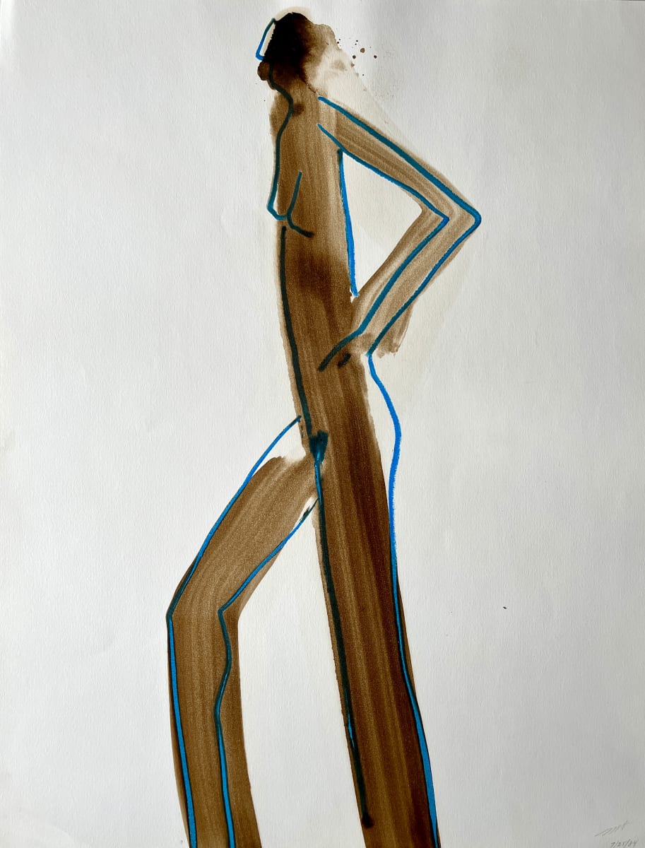 "Nude with Turquoise 7" 1984 Figure Gouache and Pastel American Modernist Jack Hooper by Jack Hooper 