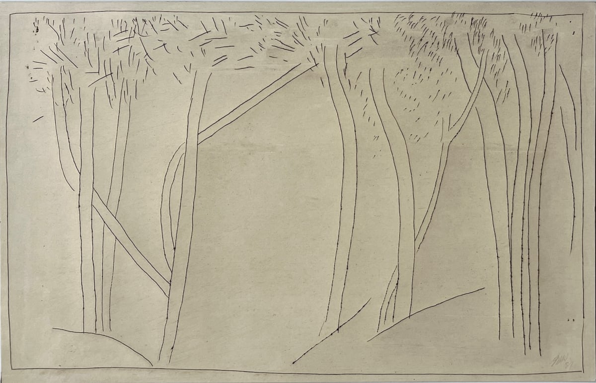 Abstract "Tree Landscape" Ink Line Drawing 1981 American Modernist Jack Hooper by Jack Hooper 