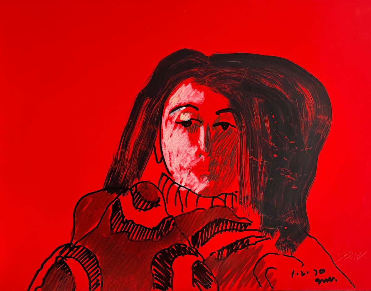 1970 "Muse on Red" Mixed Media Portrait of a Woman American Modernist Jack Hooper by Jack Hooper, Image 6.