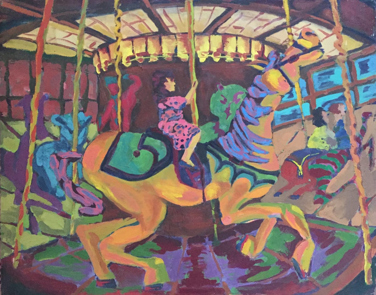 1940's Expressionist Style Carousel Painting by Joanna Dwyer 