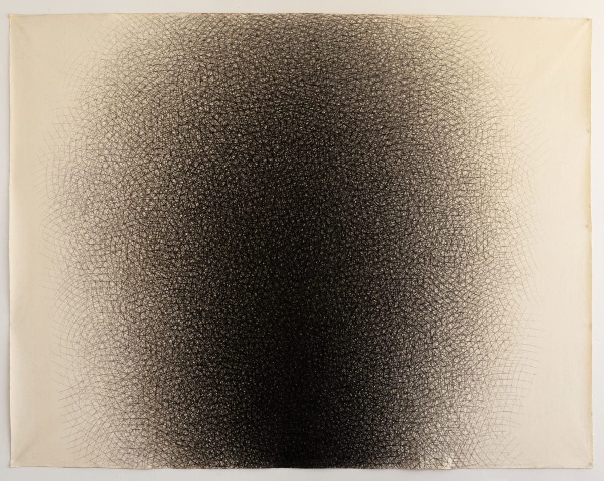 "Black Rest" Charcoal Cross-Hatch Drawing on Canvas 1977 by Jack Scott, Image 8.