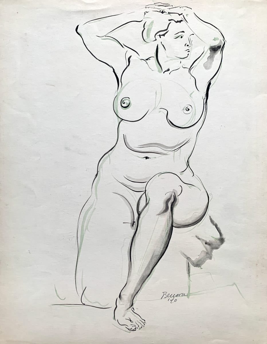"Female Nude with Green" by John William Benson, Image 1.