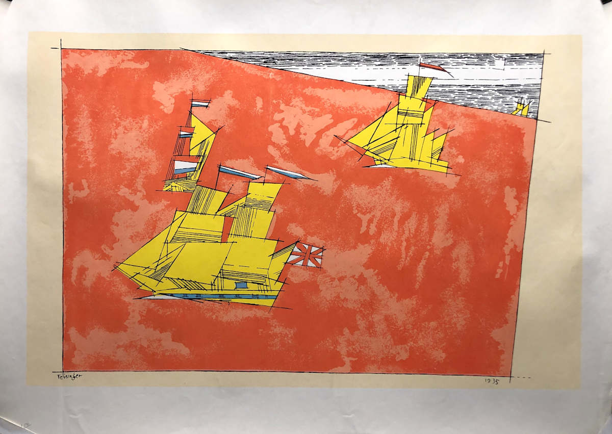 Two Orange Ships by Lyonel Feininger 