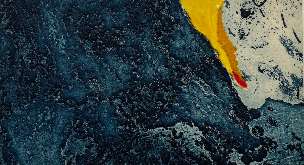 1960s "Flare" Blue, Pink, Yellow Collage Intaglio Etching NY Artist Myril Adler by Myril Adler 