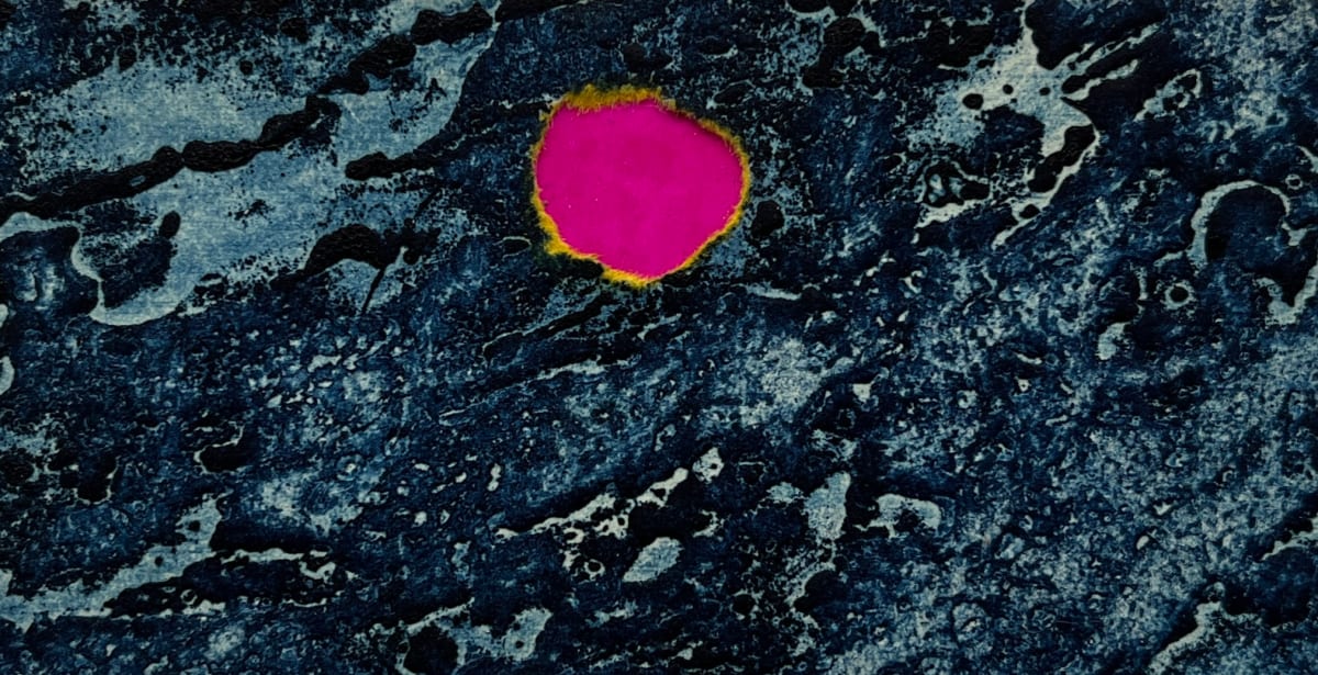 1960s Blue & Pink  Collage Intaglio Etching NY Artist Myril Adler by Myril Adler 