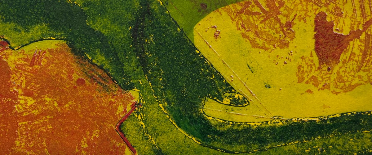 1960s "Goldenscape" Green, Orange, Yellow Intaglio Etching NY Artist Myril Adler by Myril Adler, Image 8.