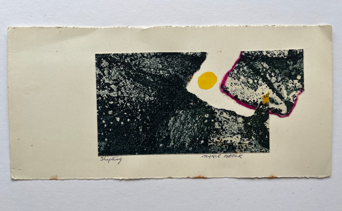 1960s "Shifting" Collage Intaglio Etching Blue Yellow  Pink NY Artist Myril Adler by Myril Adler 