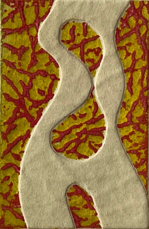 1960s Figurative in Red and Yellow Collagraph NY Artist Myril Adler by Myril Adler 