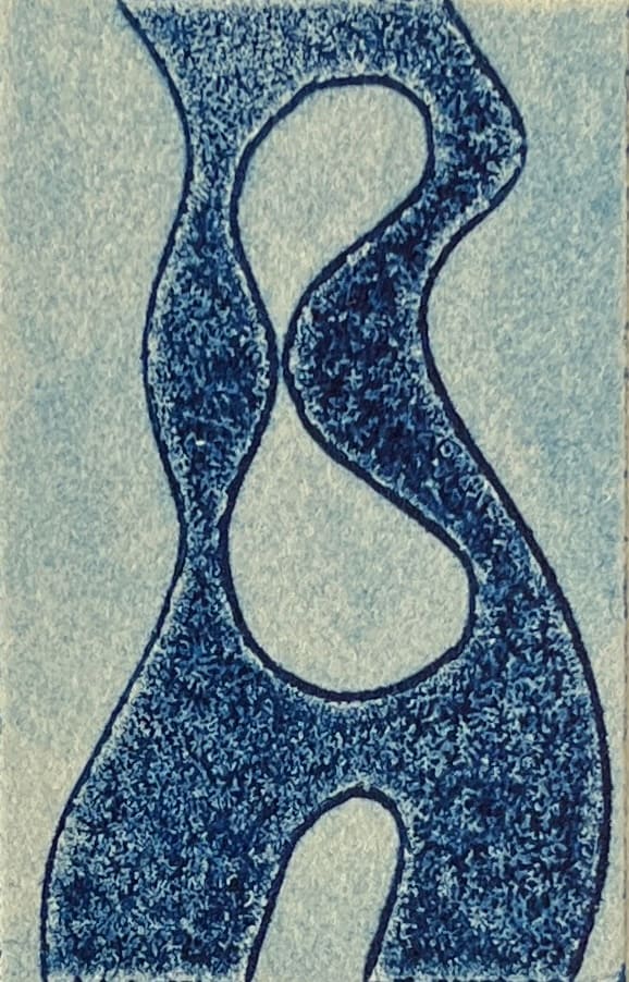 1960s Figurative in Blue Collagraph NY Artist Myril Adler by Myril Adler 