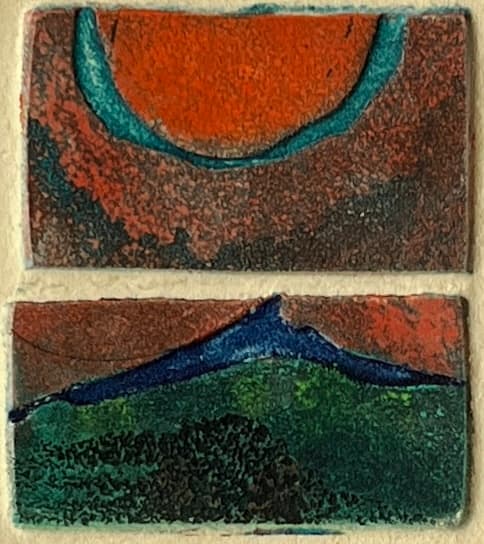 1960s "Duo" Orange, Teal, Green Collagraph NY Artist Myril Adler by Myril Adler 