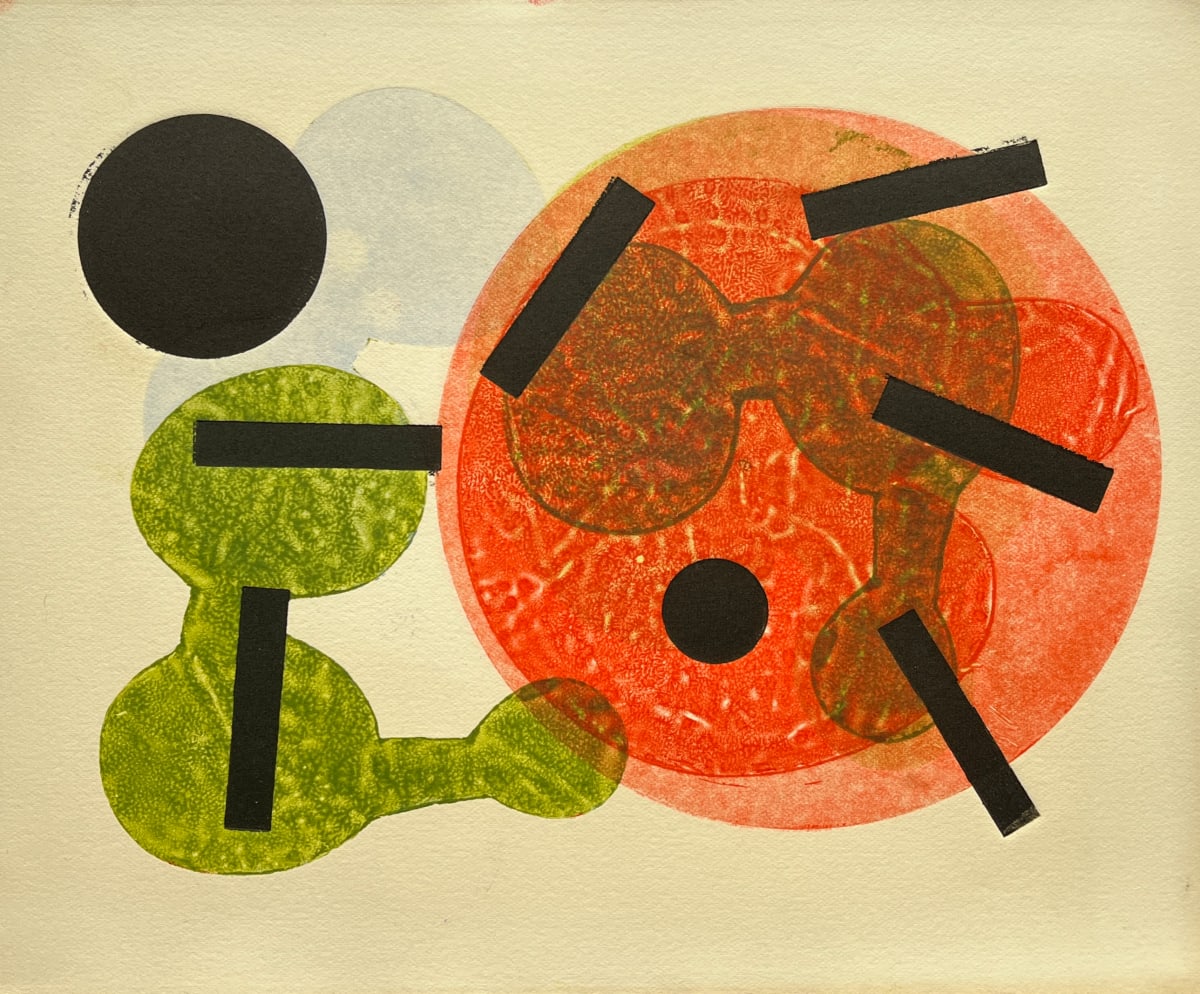 1960s Abstract Orange, Green, Blue, Black Collagraph NY Artist Myril Adler by Myril Adler 