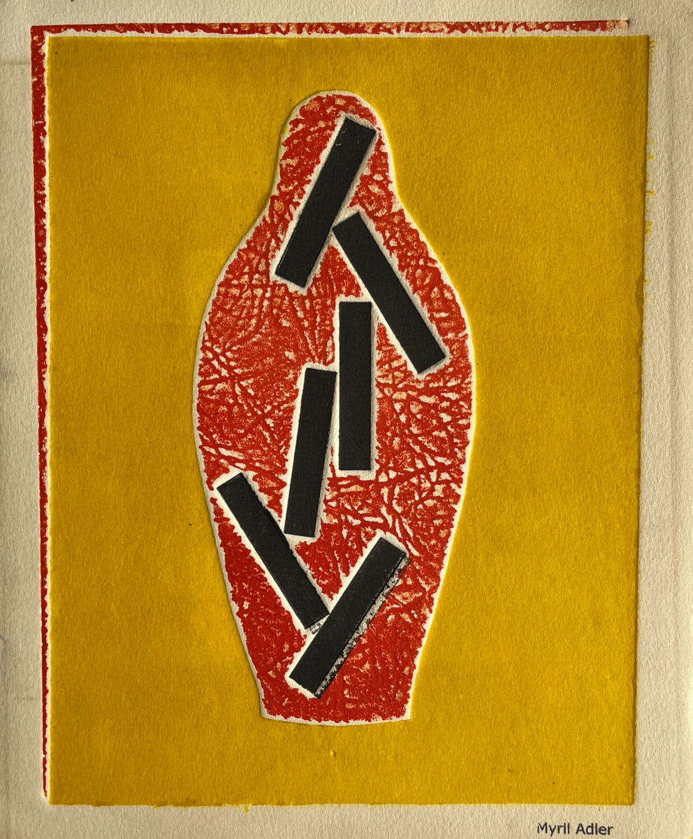 1960s Abstract Vessel Orange and Yellow Collagraph NY Artist Myril Adler by Myril Adler 