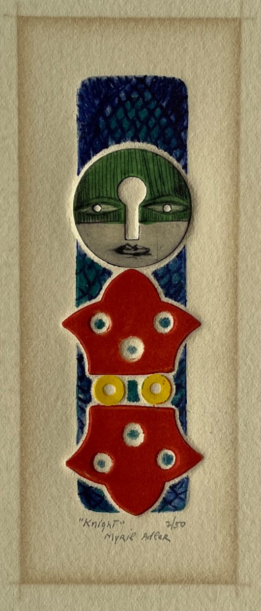 1960s "Knight" Collagraph Print NY Artist Myril Adler by Myril Adler 
