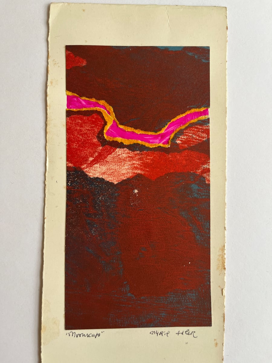 1960s "Moonscape" Red, Pink, Orange Collage Intaglio Etching NY Artist Myril Adler by Myril Adler 