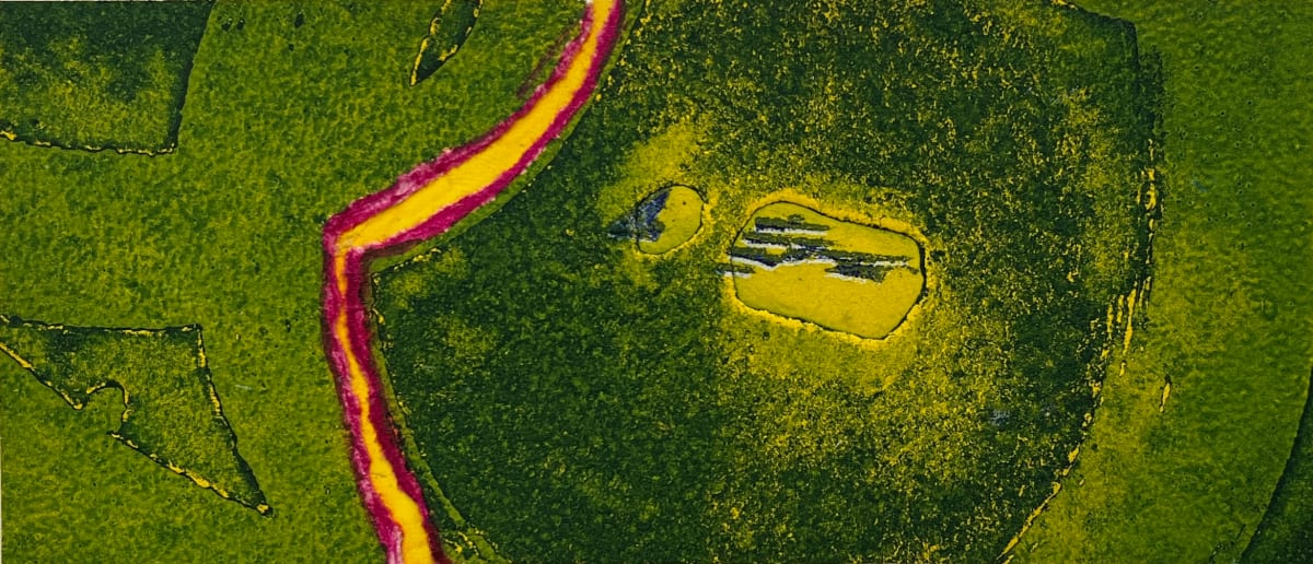 1960s "Greenscape" Green, Pink, Yellow Collage Intaglio Etching NY Artist Myril Adler by Myril Adler, Image 8.