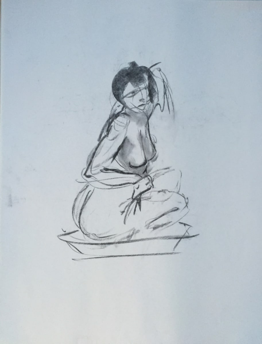 Female Nude Charcoal Drawing 11 by Unsigned 