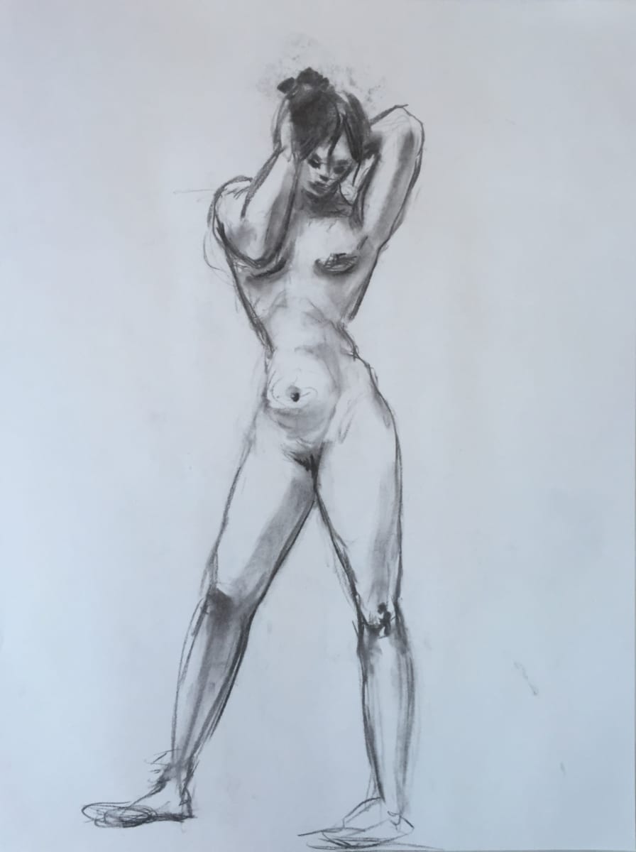 Female Nude Charcoal Drawing 14 by Unsigned 