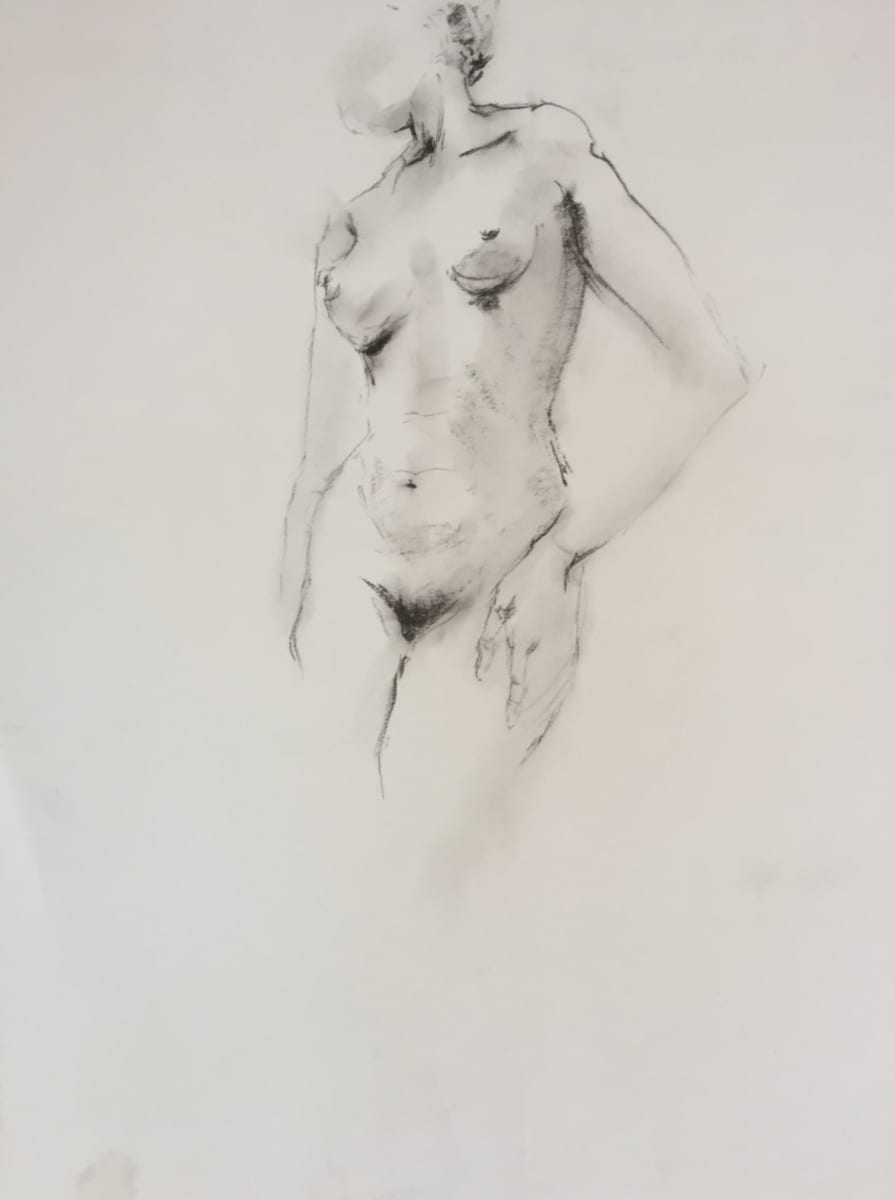 Female Nude Charcoal Drawing 22 by Unsigned 