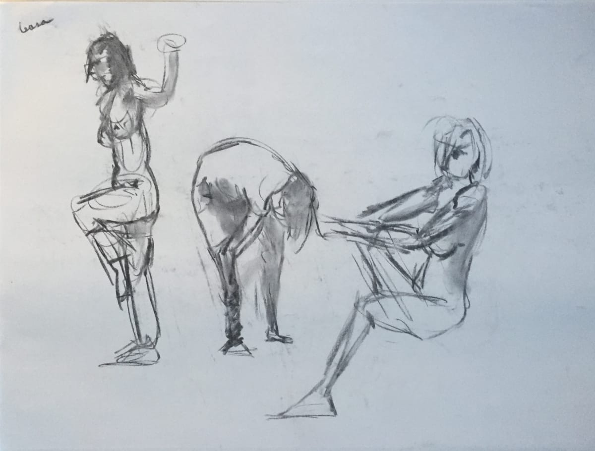 3 Female Nudes Charcoal Drawing 8, Image 1.