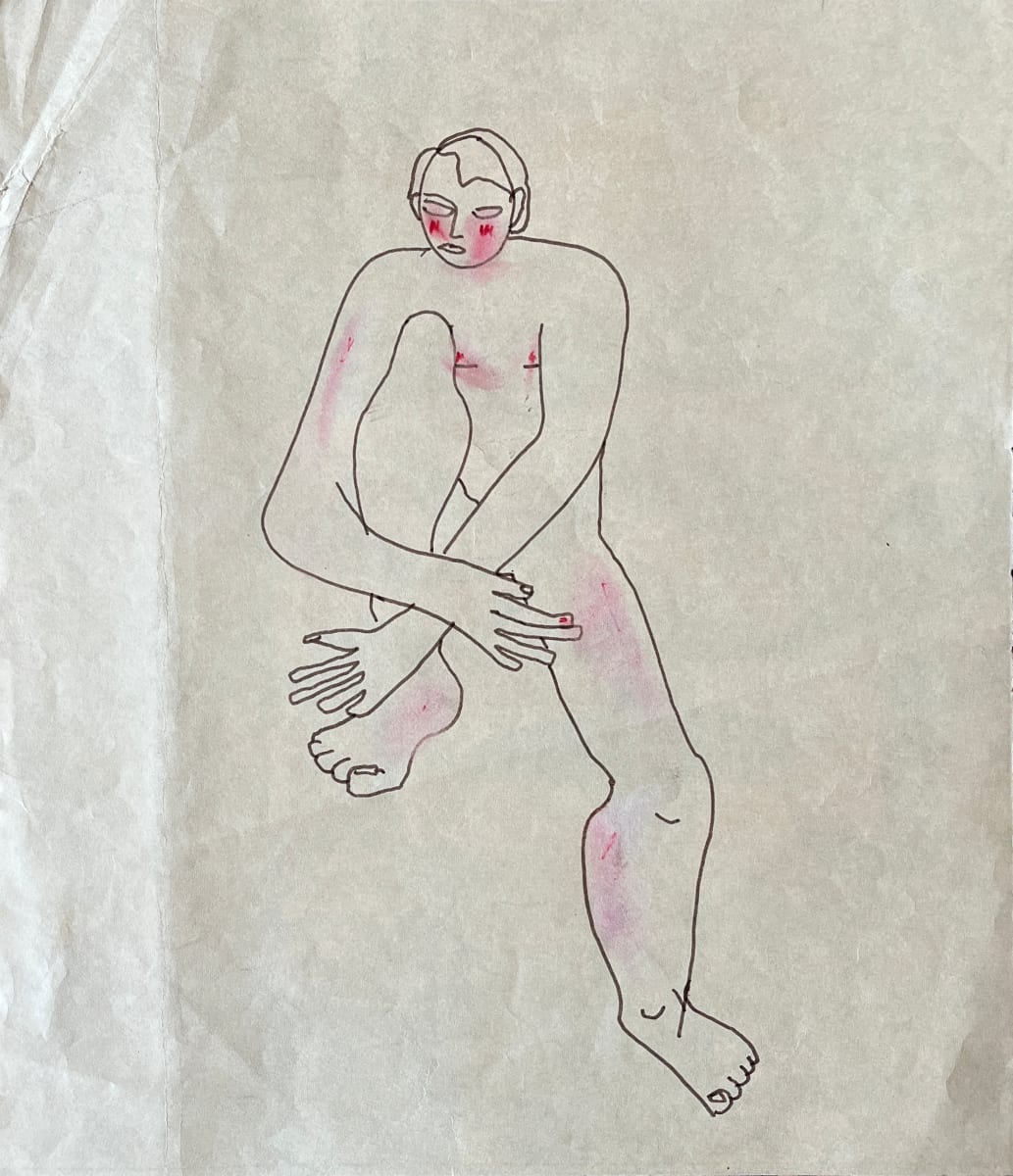"Pink Cheeks" Robert Gilberg 1950s Ink and Pastel Nude Drawing by Robert Gilberg 