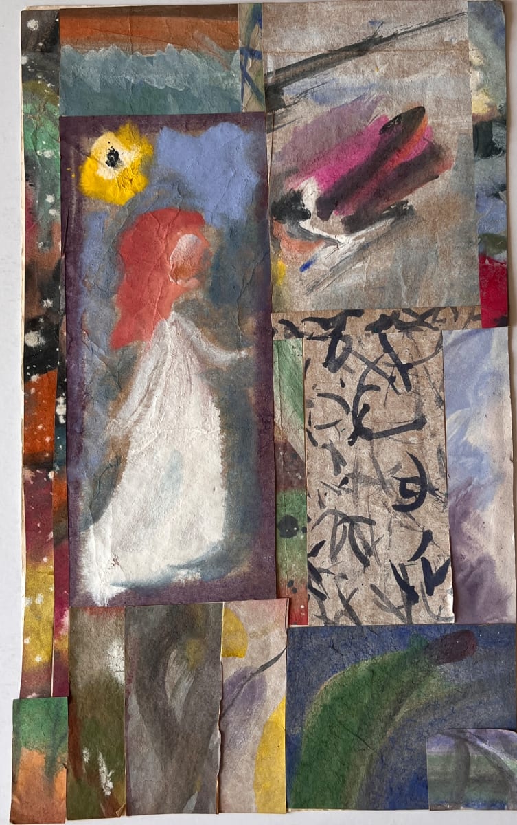 1970s "Angel and Bird" Watercolor Painting Collage Sybil Gibson by Sybil Gibson, Image 3.