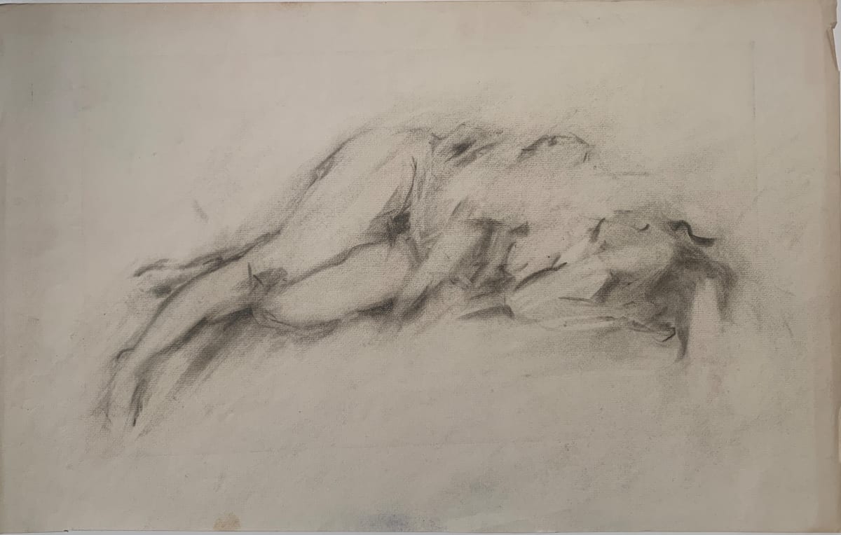 1960s "Erased Nude" Original Charcoal by Unknown 