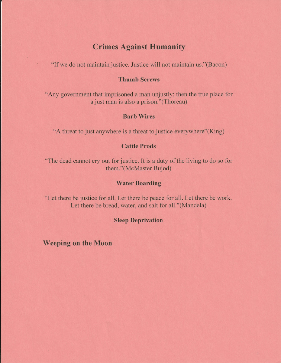 CRIMES AGAINST HUMANITY by charles elwert  Image: Weeping on the Moon