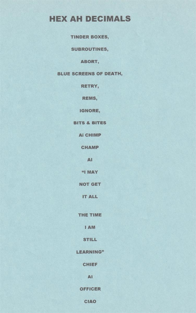 HEX AH  DECIMALS by charles elwert  Image: "THINKING CHIMP AI HELPS TEACH US ABOUT OURSELVES" (JULY 9, 2000)