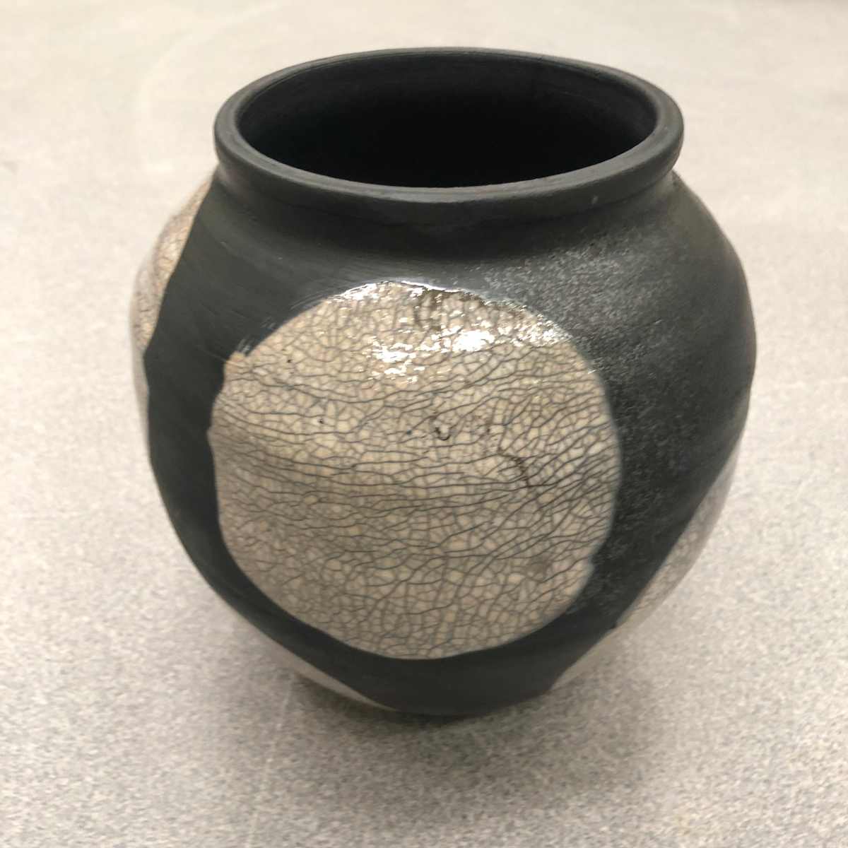 Vessel: Non-Functional Raku with Moon Shapes NFV-5 by Marianne Wilson Studio 