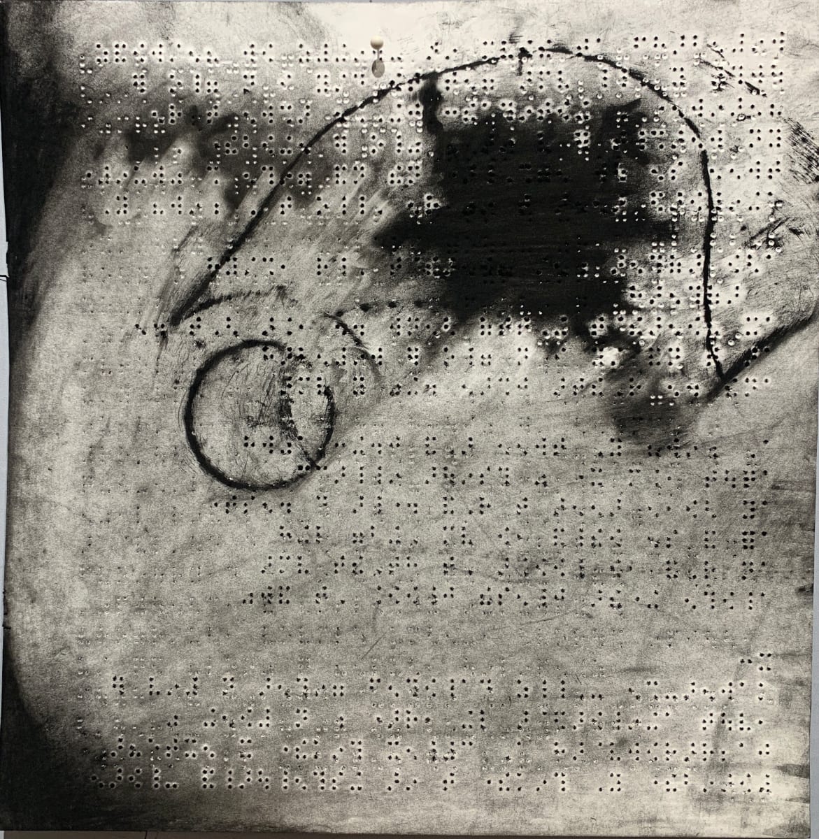 Jump by Maria Mimma Scarpini  Image: This is part of a series of charcoal drawings on Braille embossed magazine paper executed mostly with frottage technique.