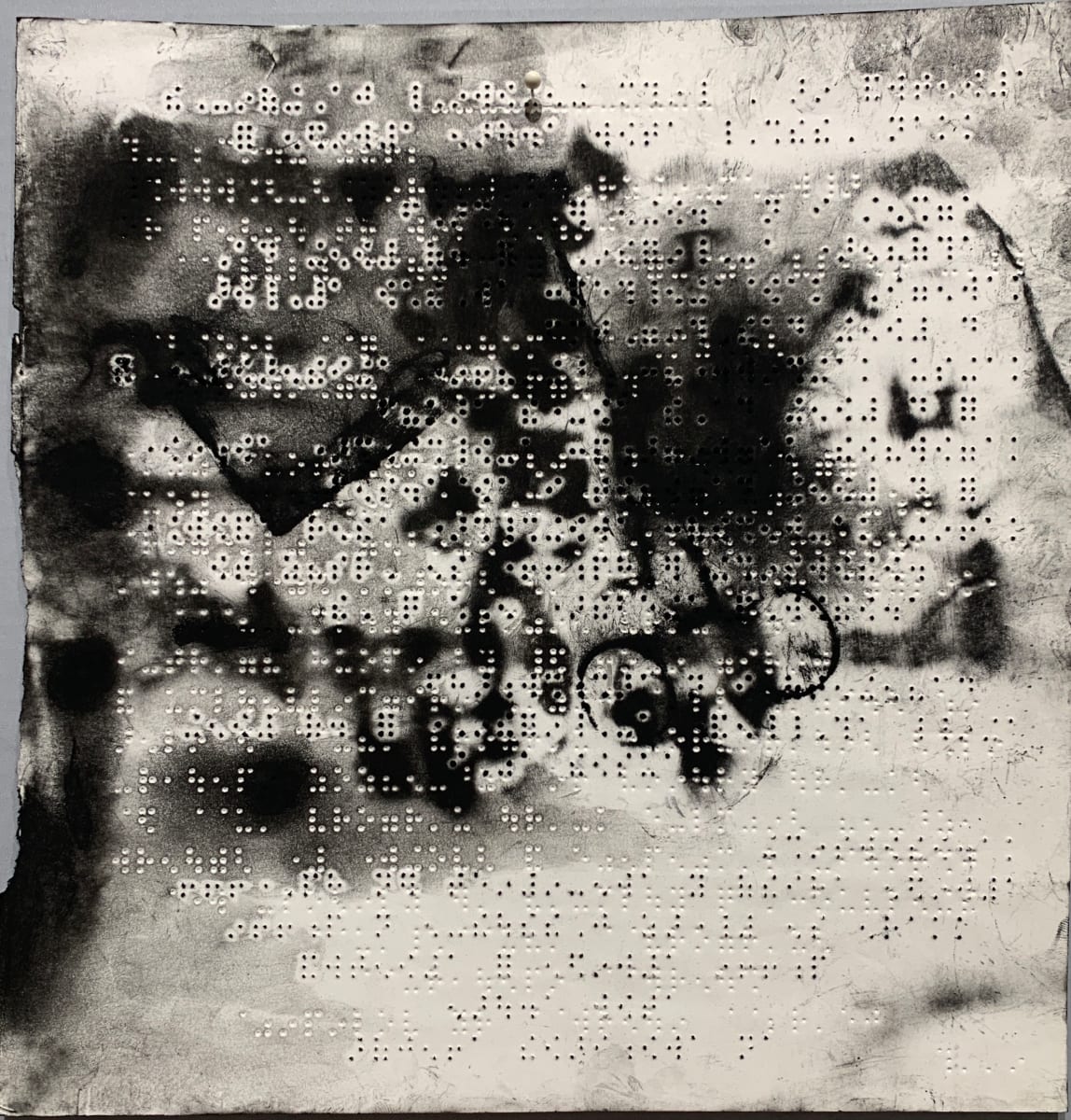 Cutting Edge by Maria Mimma Scarpini  Image: This is part of a series of charcoal drawings on Braille embossed magazine paper executed mostly with frottage technique.