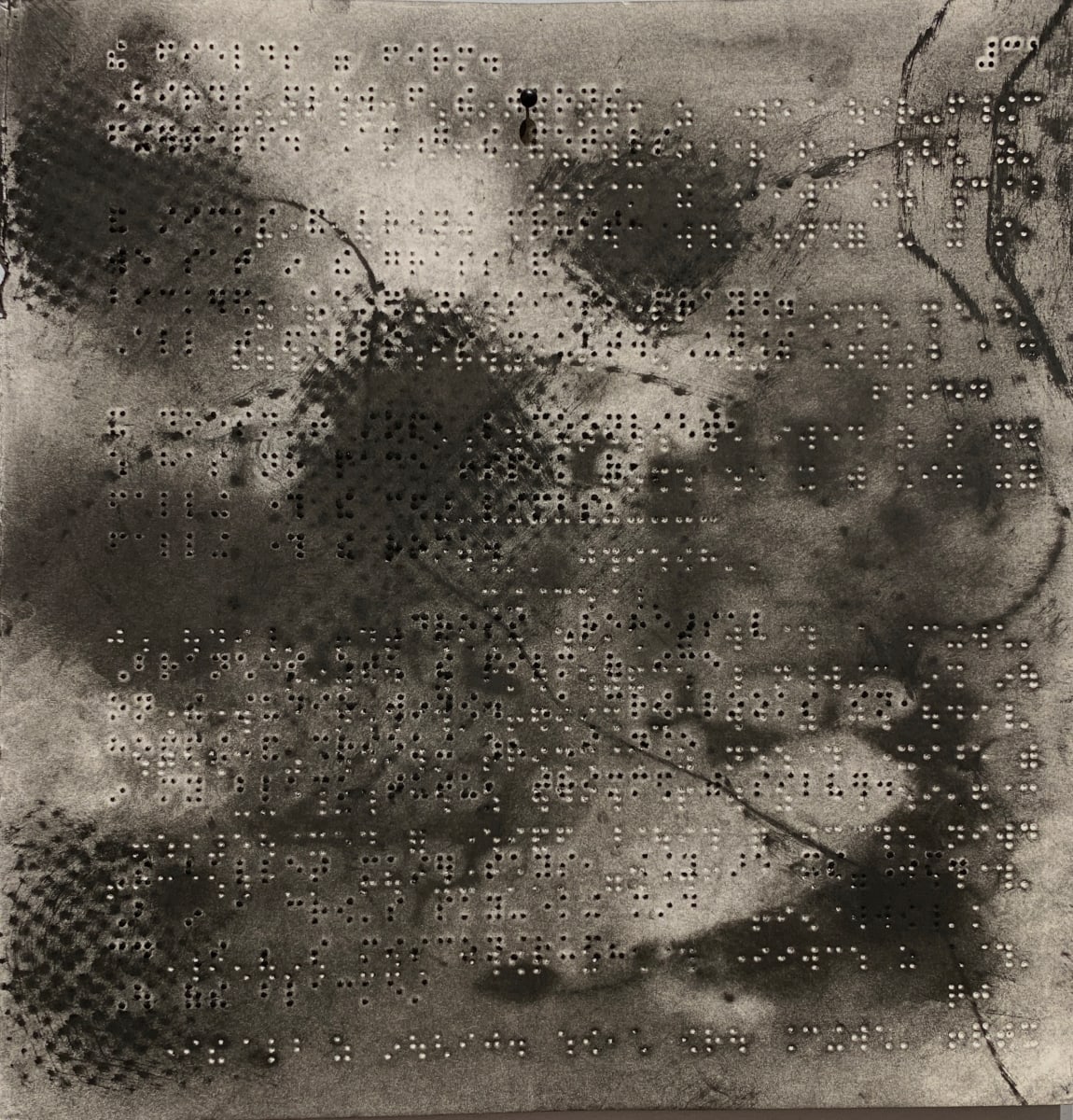 Connected by Maria Mimma Scarpini  Image: Part of a series of charcoal drawings on Braille embossed magazine paper executed mostly with frottage technique.