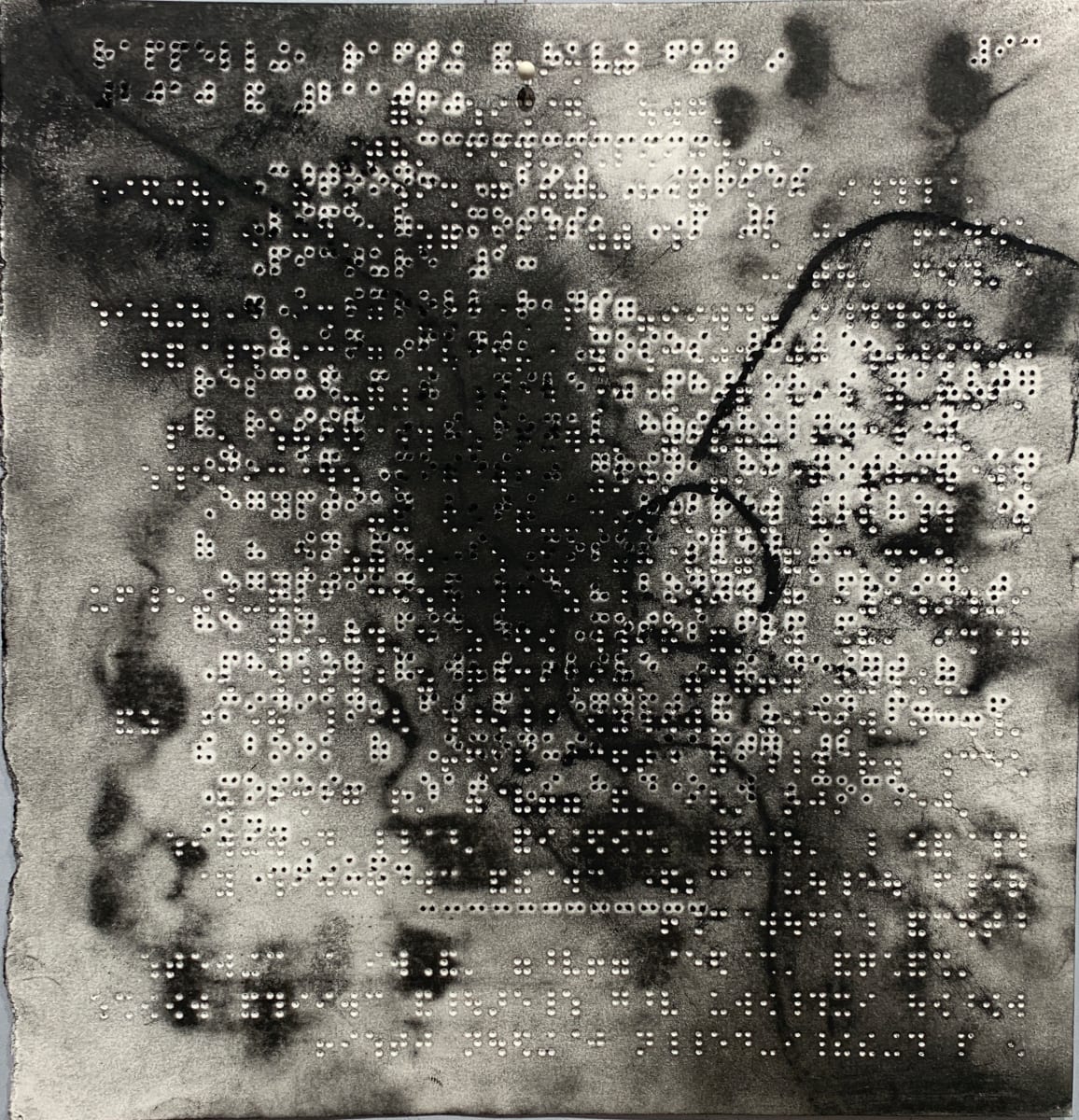 Mysterious events by Maria Mimma Scarpini  Image: This is part of a series of charcoal drawings on Braille embossed magazine paper executed mostly with frottage technique.