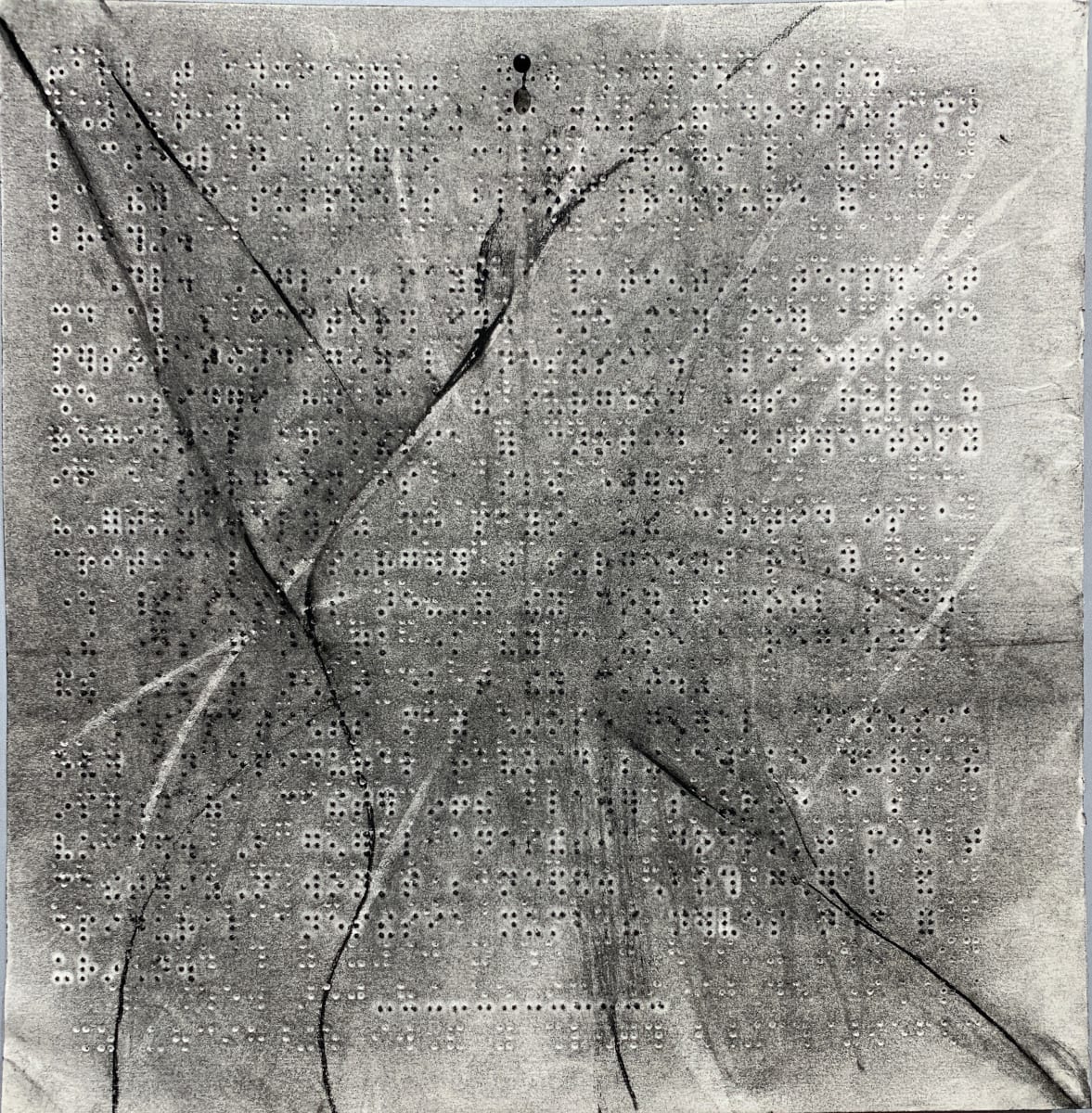 Agitated by Maria Mimma Scarpini  Image: This is part of a series of charcoal drawings on Braille embossed magazine paper executed mostly with frottage technique.