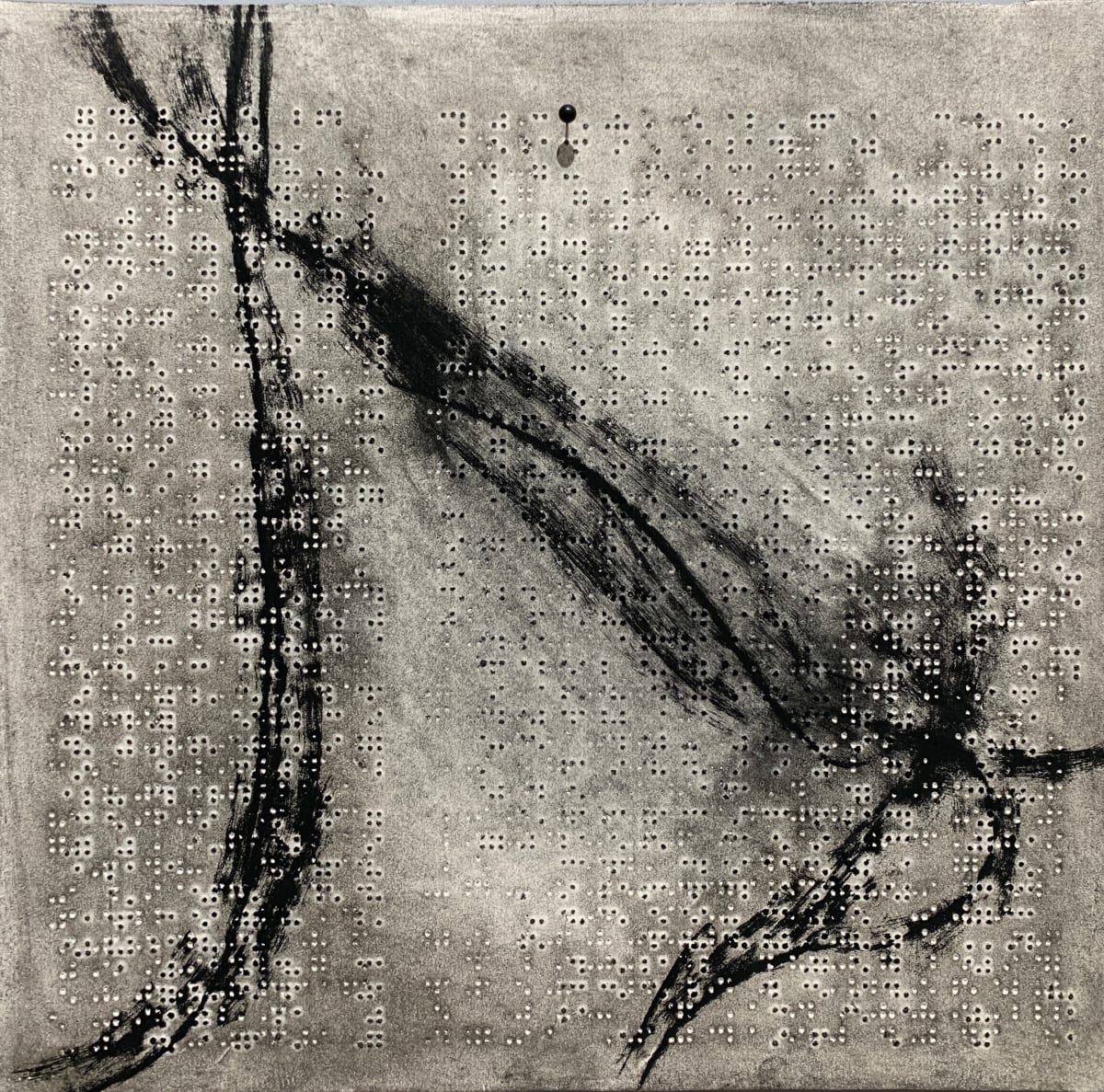 Directions in space by Maria Mimma Scarpini  Image: This is part of a series of charcoal drawings on Braille embossed magazine paper executed mostly with frottage technique.