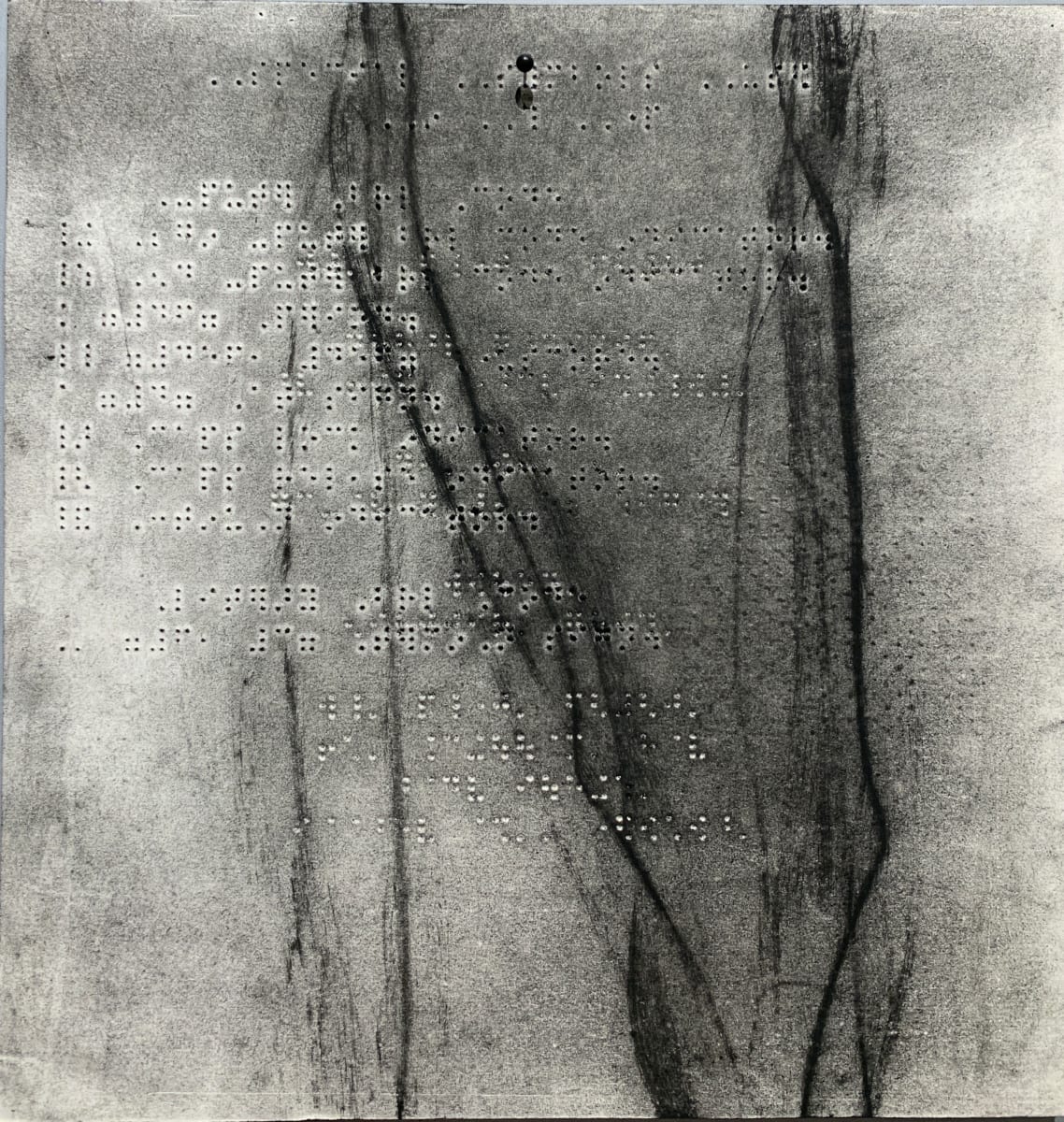 Descending lines by Maria Mimma Scarpini  Image: This is part of a series of charcoal drawings on Braille embossed magazine paper executed mostly with frottage technique.
