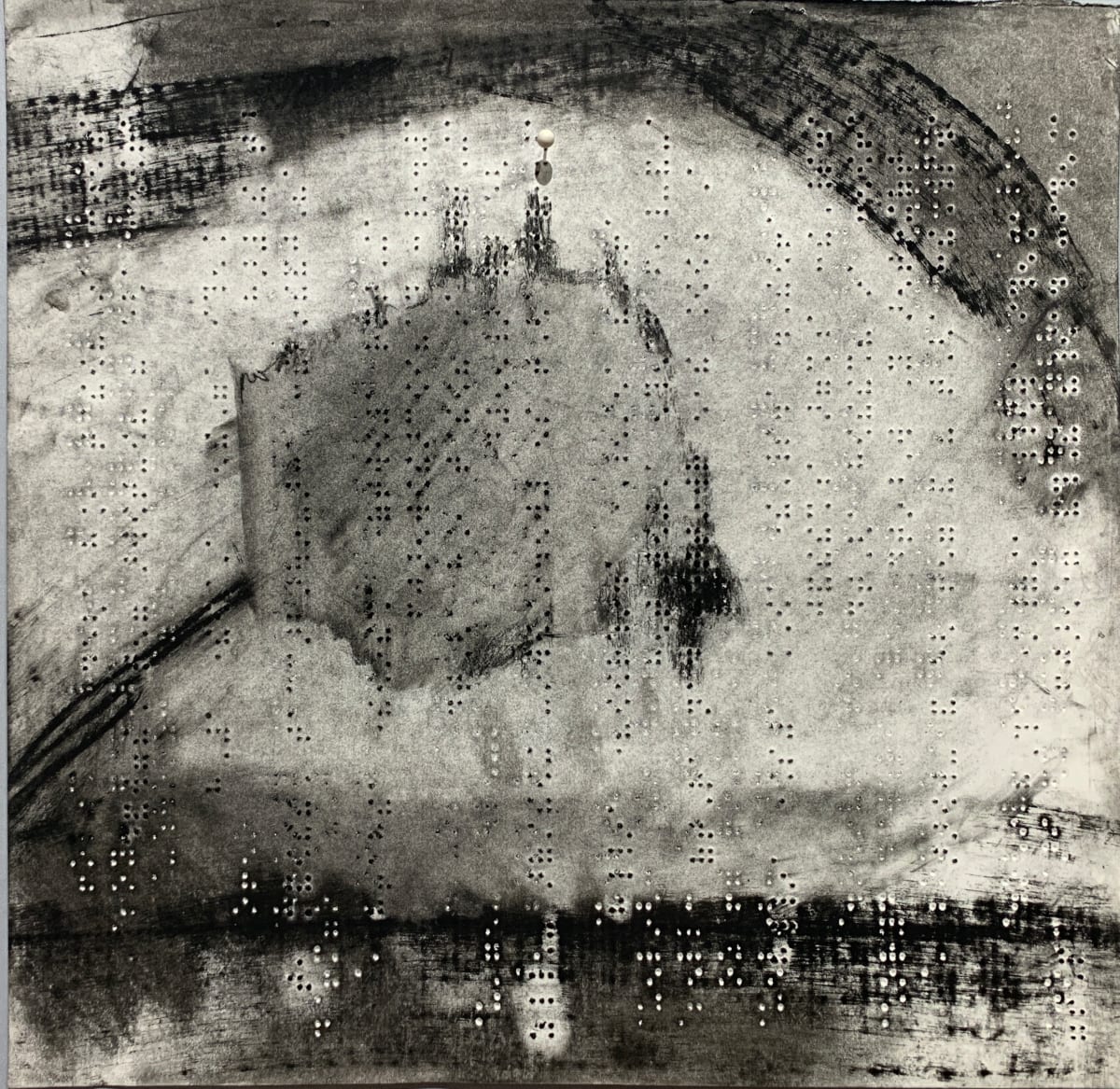 Magnifier by Maria Mimma Scarpini  Image: This is part of a series of charcoal drawings on Braille embossed magazine paper executed mostly with frottage technique.