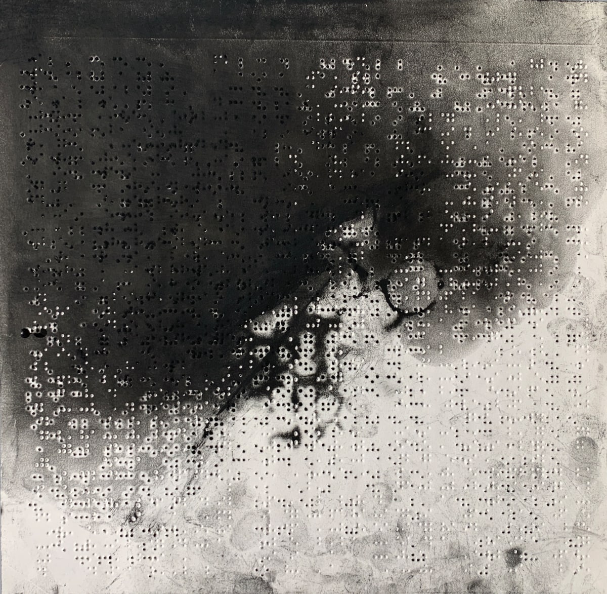 Menace by Maria Mimma Scarpini  Image: This is part of a series of charcoal drawings on Braille embossed magazine paper executed mostly with frottage technique.