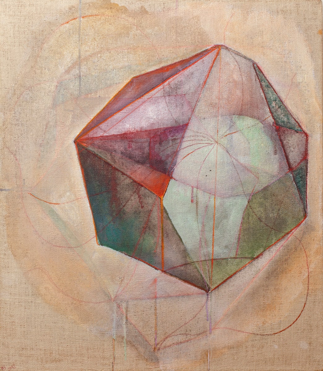 Impresa di medusa by Maria Mimma Scarpini  Image: Acrylics, watercolors, inks, crayons on natural jute, 30”x26” 2023