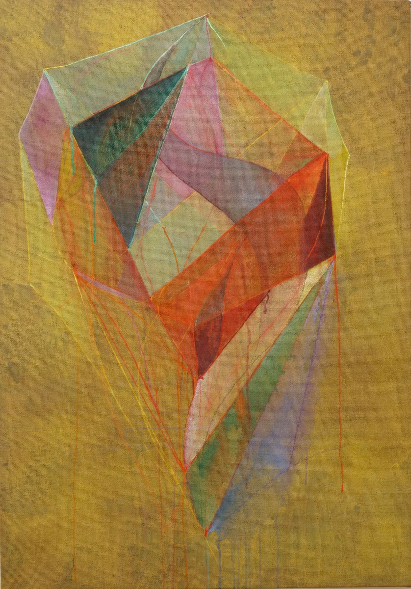 Impresa  dei veli by Maria Mimma Scarpini  Image: Acrylics, ink, watercolors crayons on jute, 52”x38”, 2023