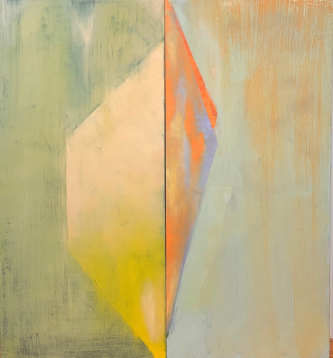 Kite Yellow by Maria Mimma Scarpini  Image: oil on canvas, Dyptic, total domensions 44"x40, each panel 44"x20" 

https://www.mimmascarpini.com/splits/t7fm2ar5gsj195oqthogzab09wyqsm