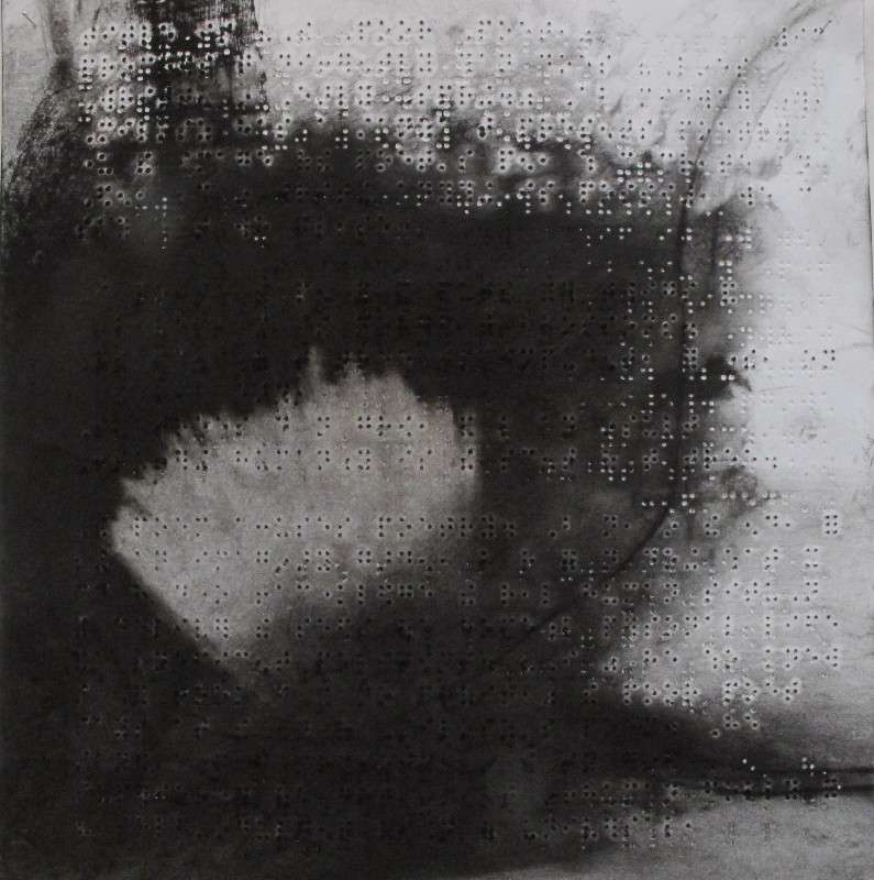 Implosion by Maria Mimma Scarpini  Image: This is part of a series of charcoal drawings on Braille embossed magazine paper executed mostly with frottage technique.